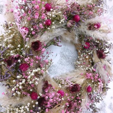 Trockenblumen Mix Kranz Wandkranz Türkranz Tischkranz getrocknet Natur rosa